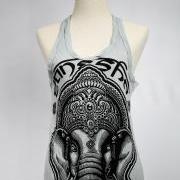 Ganesha Tank Top Yoga Singlet S M L XL Buddha T-shirt Boho Om S M L XL Grey Elephant
