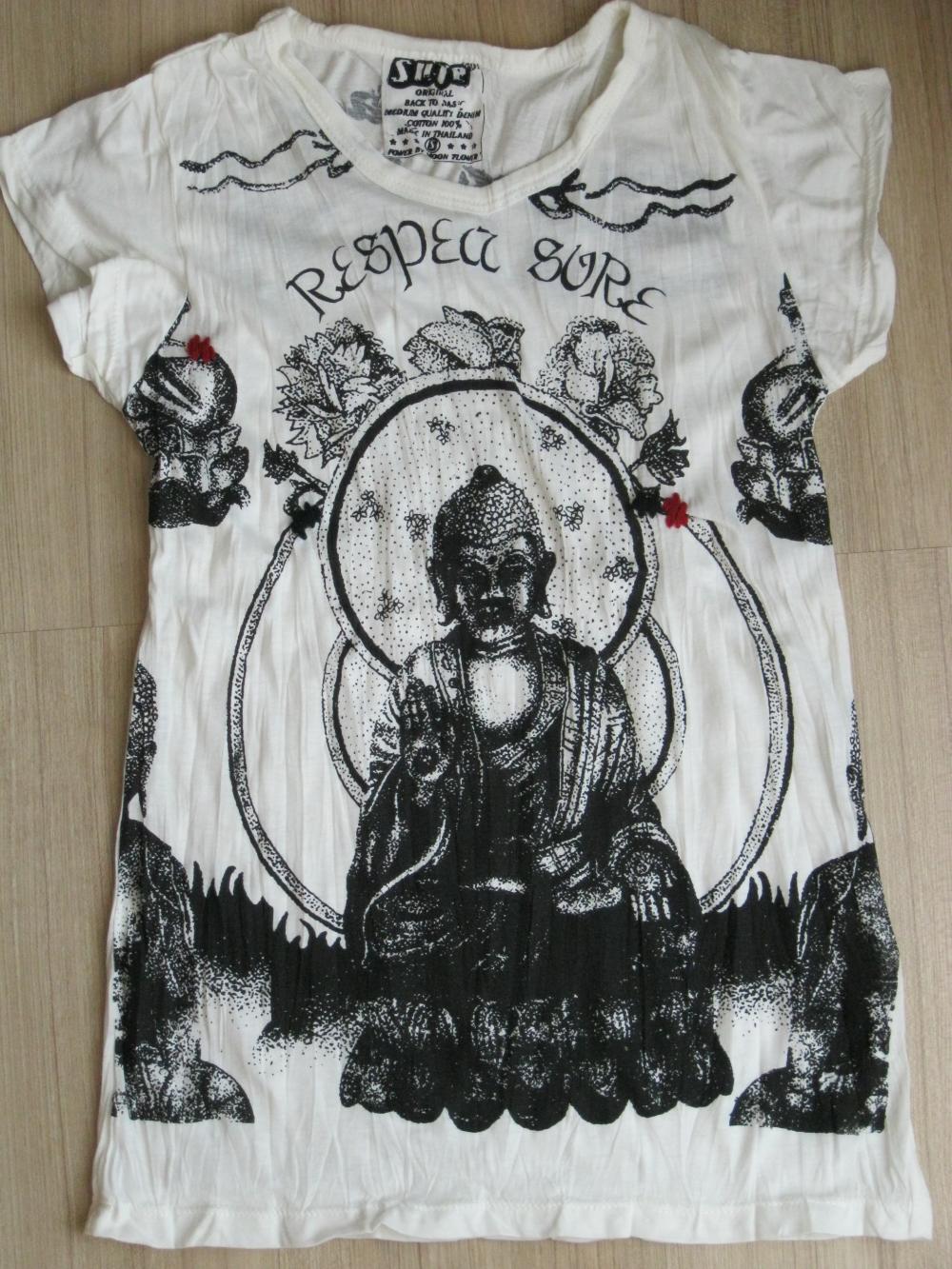 Buddha T-shirt Yoga Boho White Hindu God Crinkle Cotton