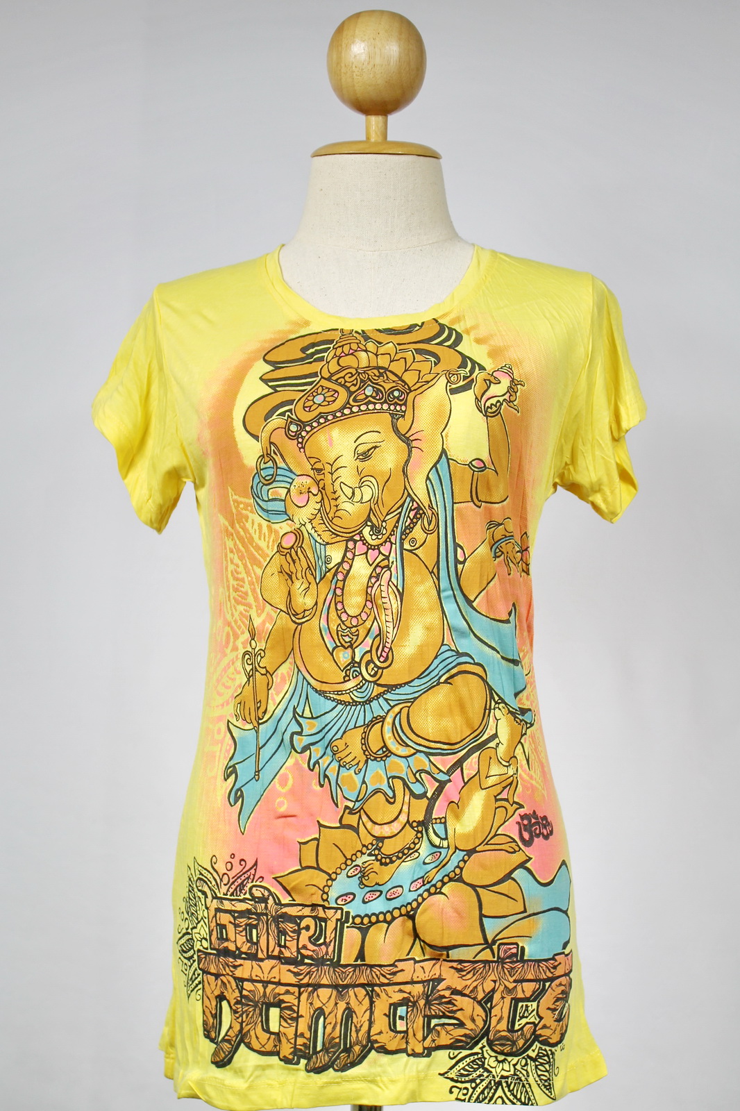Ganesha T-shirt Size S Only Hindu God Om Hamsa Yoga Tee Yellow Namaste Elephant