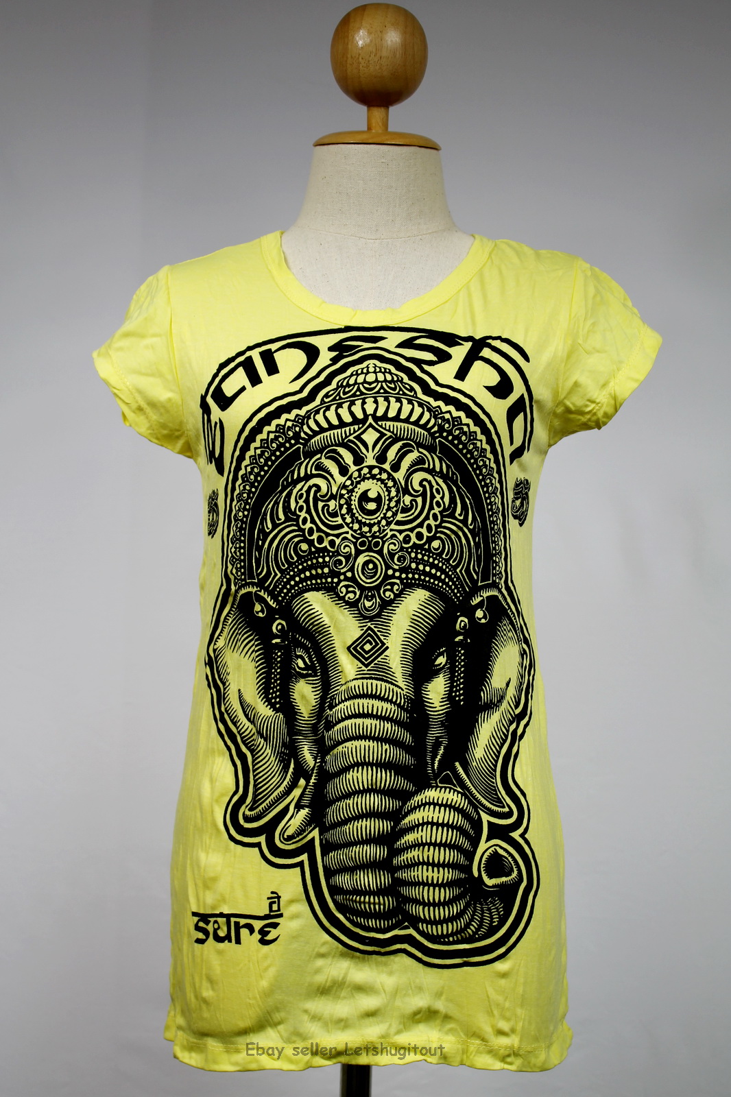 Ganesha T-shirt Yoga Top Hindu God Boho Hippie Yellow S M L Xl