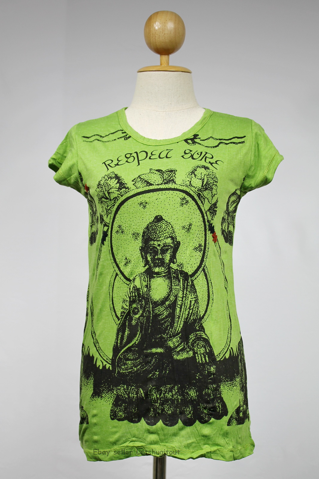 Buddha T-shirt Yoga Top Green Ganesha Boho Hindu God Om S M L Xl