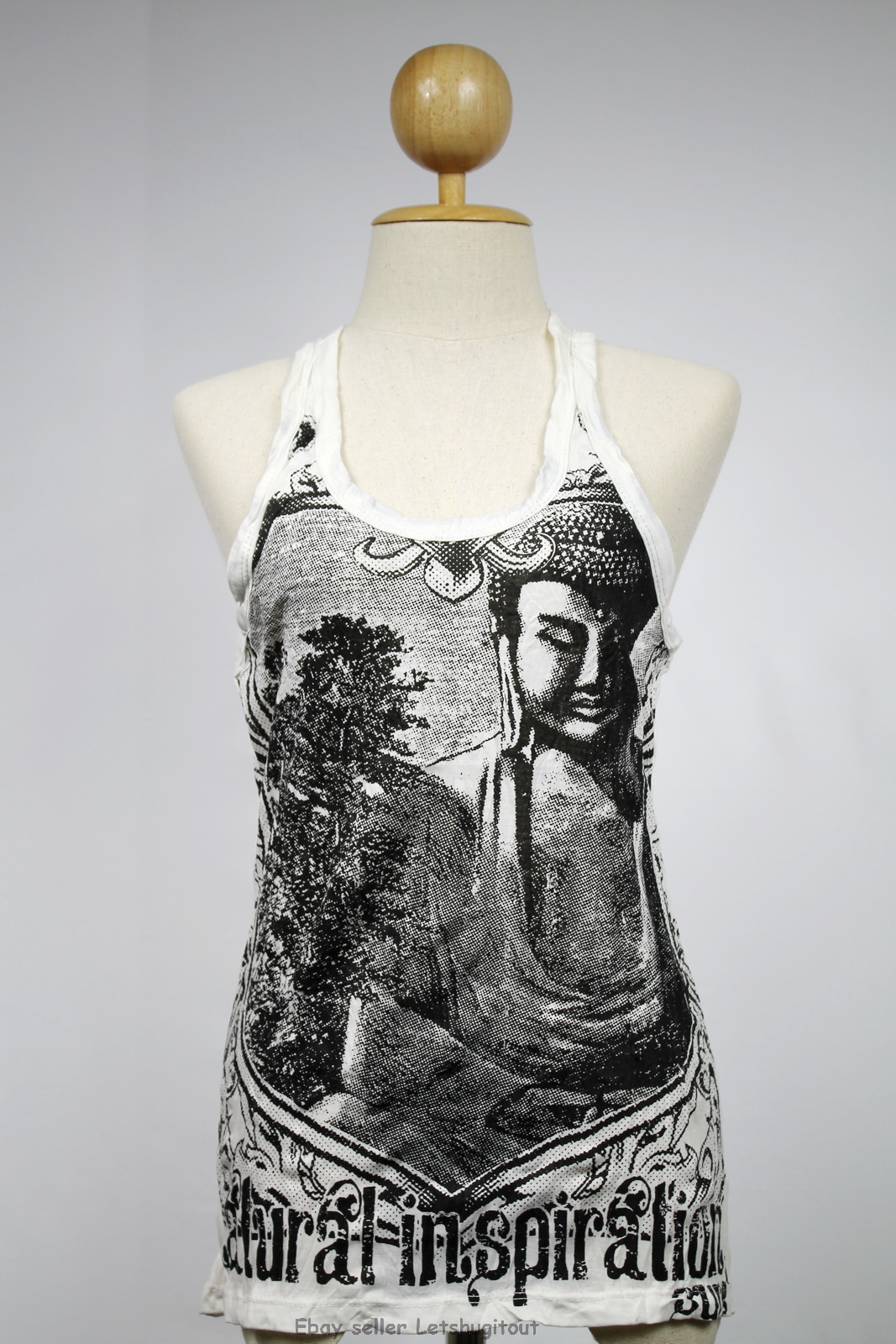 Buddha Tank Top Yoga Singlet White Hindu God Crinkle Cotton S M L Xl