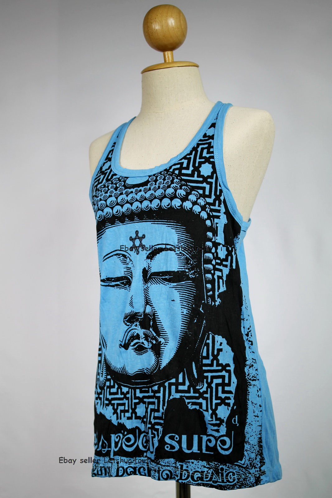 Buddha Tank Top Yoga Singlet Blue Hindu God Crinkle Cotton S M L XL on ...